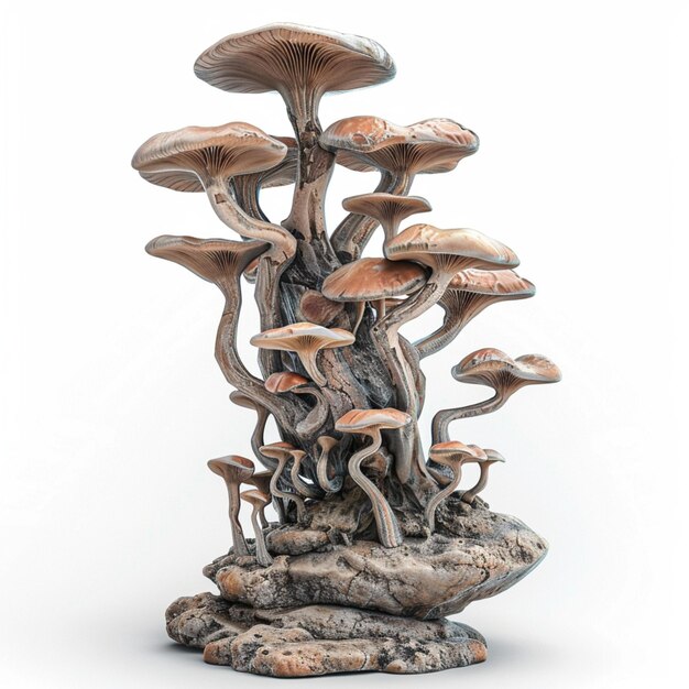 Foto een paddenstoel beeld met paddenstoelen erop en een witte achtergrond