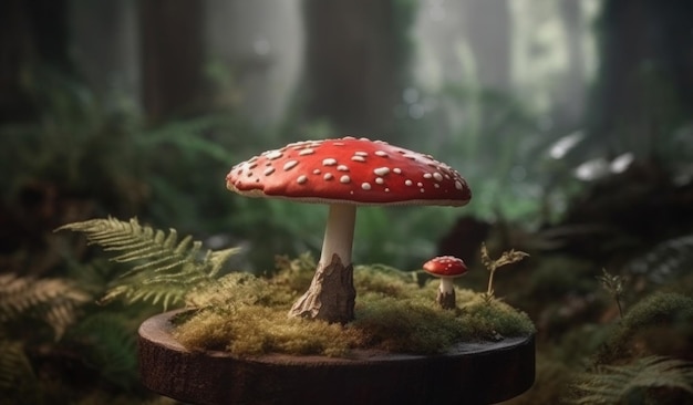 Een paddenstoel in het bos met een bosachtergrond