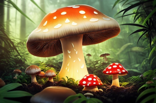 Een paddenstoel in het bos met een rode hoed en een witte vlek op de bodem.