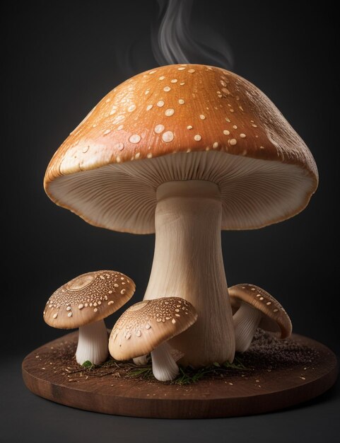 Een paddenstoel met een witte gevlekte vlek erop