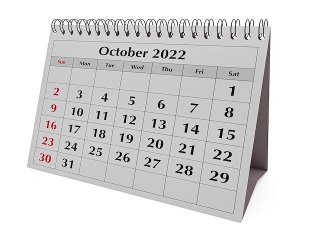 Eén pagina van de jaarlijkse business desk maandkalender Datum maand oktober 2022