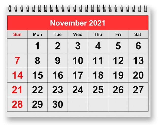 Eén pagina van de jaarlijkse maandkalender - november 2021