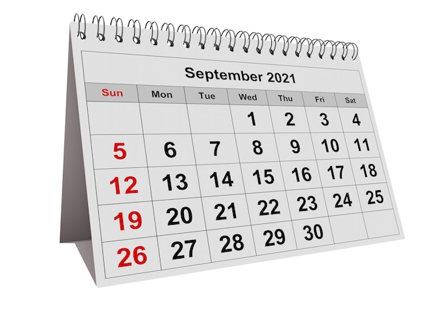 Eén pagina van de jaarlijkse maandkalender - september 2021