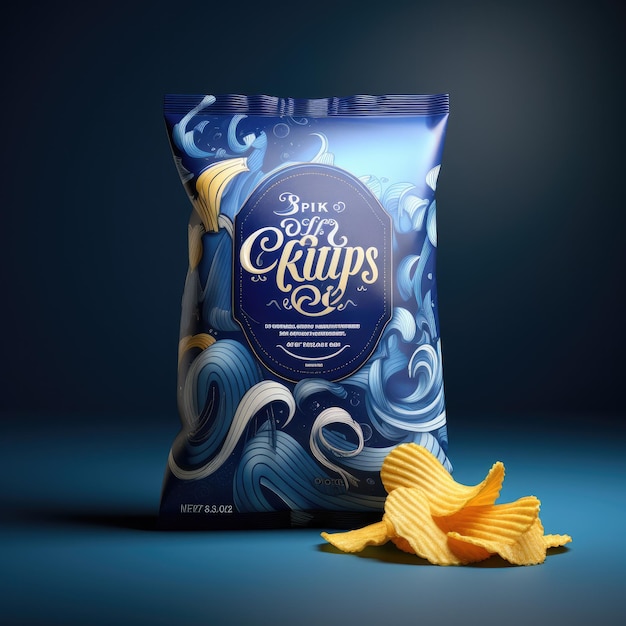 Een pakje chips op een donkere achtergrond Generatieve AI