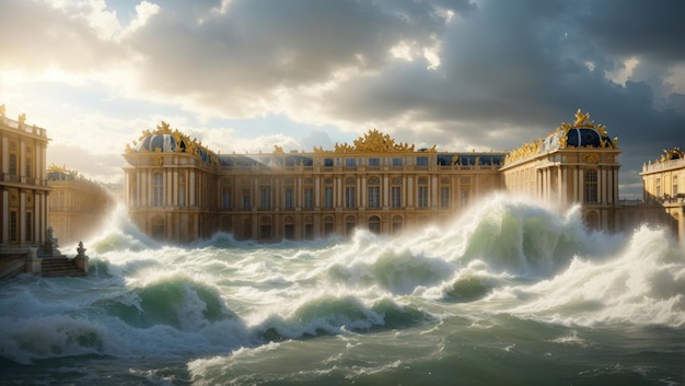 Foto een paleis van versailles in tsunami