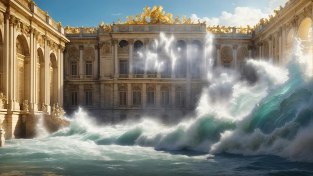 Een paleis van Versailles in tsunami