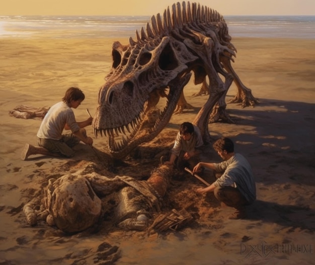 Een paleontologische opgraving die de overblijfselen onthult