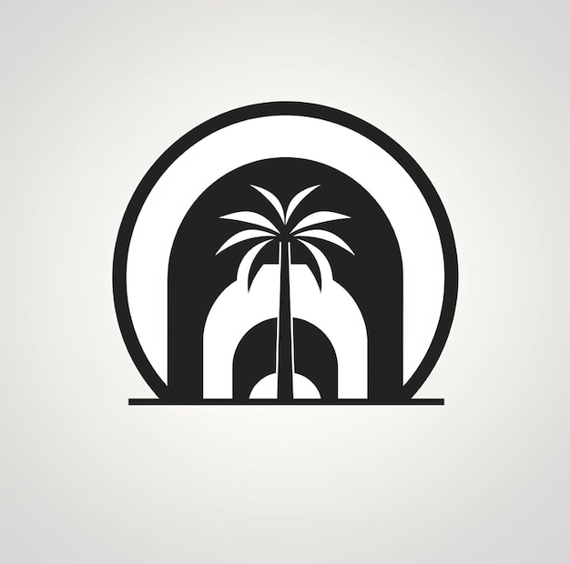 een palmboom en een palmboom in een cirkel.