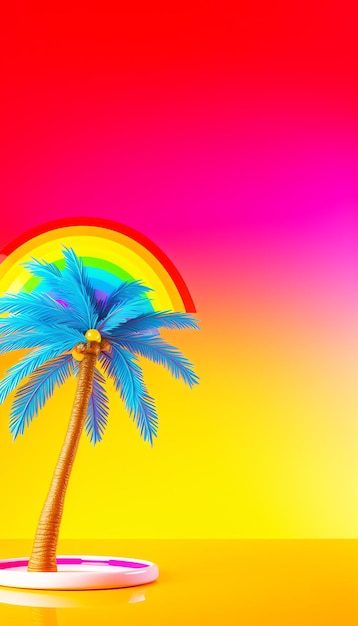 Foto een palmboom met een regenboog op de achtergrond
