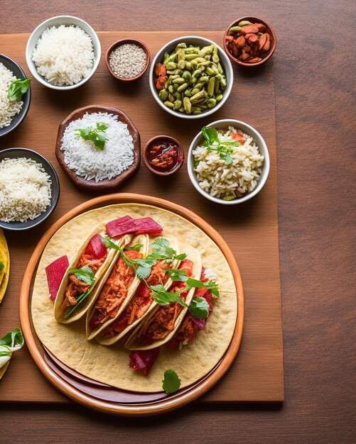 een pan gevuld met Mexicaans eten bovenop een tafel