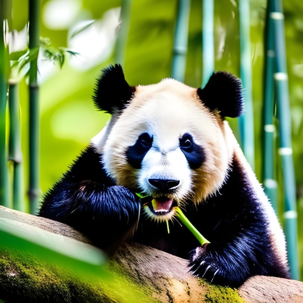 Foto een panda die bamboe eet in een tropisch bos