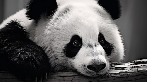 Foto een panda die op een boomstam ligt