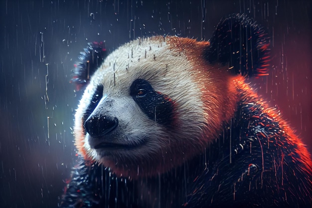 Een panda in de regen