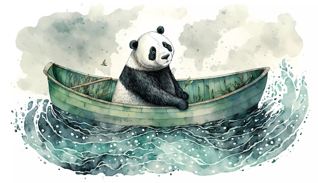 Een panda in een bootje op het water