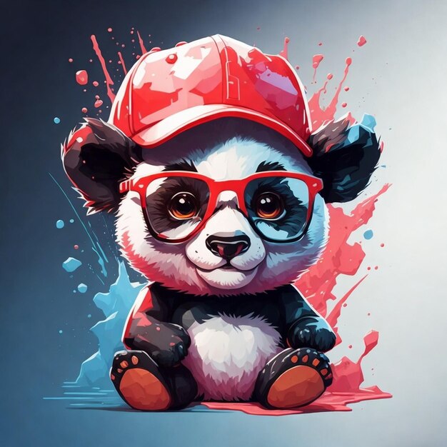 een panda met een rode hoed en bril met een rode hoed en bril.