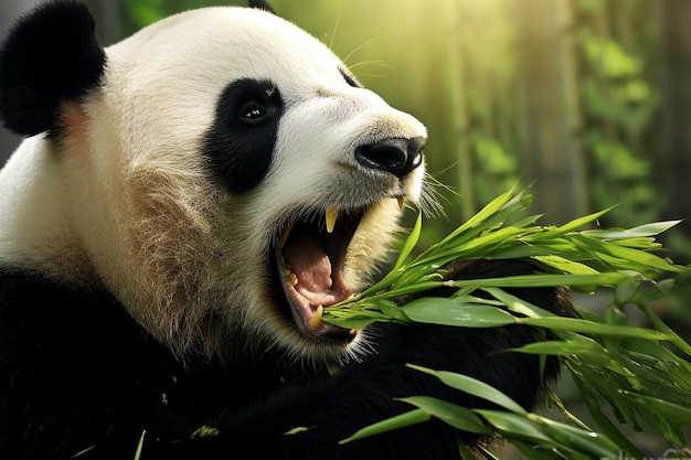 een panda met zijn mond open en zijn mond open