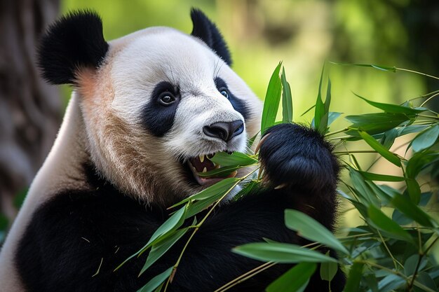 een panda met zwarte ogen en een zwart oog en een wit gezicht