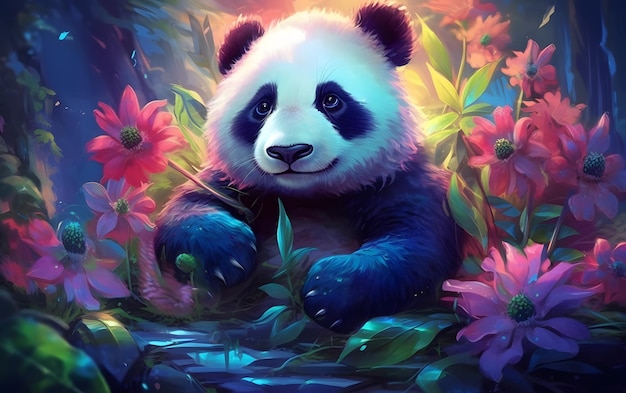 Een pandabeer in bloemen