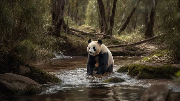 Een pandabeer in een rivier