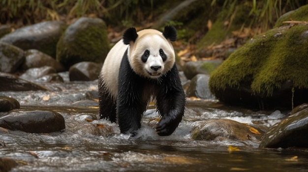 Een pandabeer in een rivier