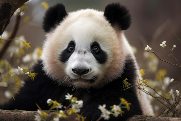 Een pandabeer zit op een tak in een dierentuin Generative AI