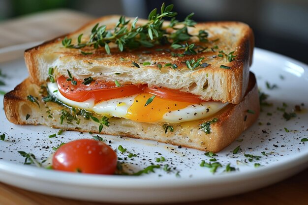 Een panini om te herinneren aan ei-tomaten en kruiden in perfecte eenheid