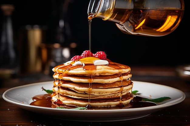 een pannenkoek met siroop die eruit stroomt