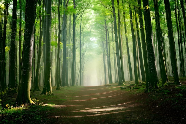 Een panoramisch uitzicht in het daglicht vangt de serene schoonheid van het bos