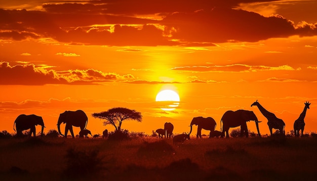 een panoramisch uitzicht op de Afrikaanse savanne bij zonsondergang