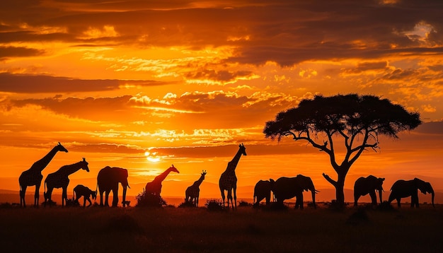 een panoramisch uitzicht op de Afrikaanse savanne bij zonsondergang