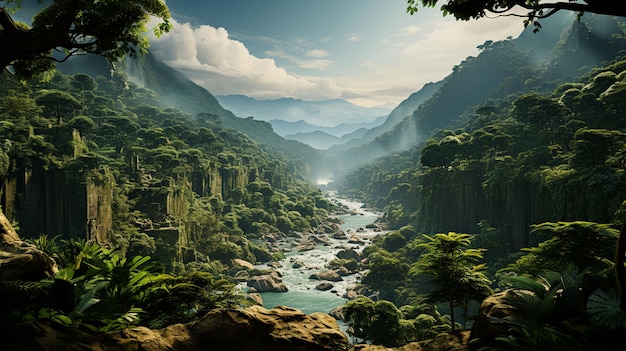 Een panoramisch uitzicht op een jungle van bovenaf