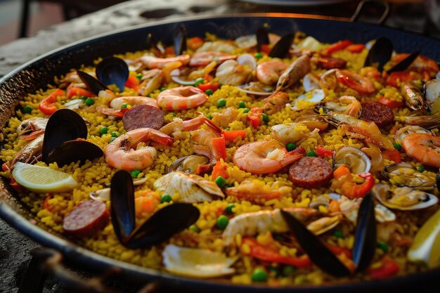 Foto een panoramisch uitzicht op een sizzling paella