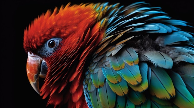 Een papegaai met een blauwe en oranje veer