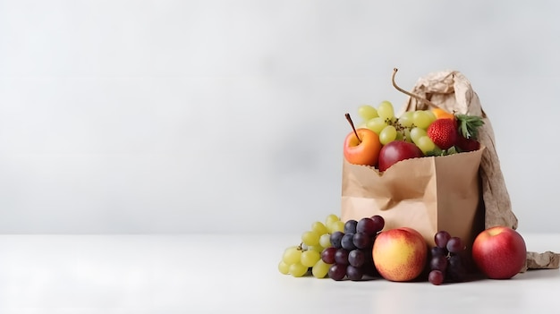 Een papieren zak met fruit erop