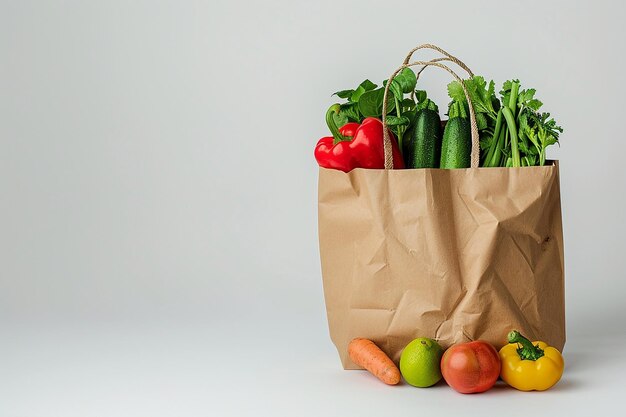 een papieren zak met groenten en een groene peper erop