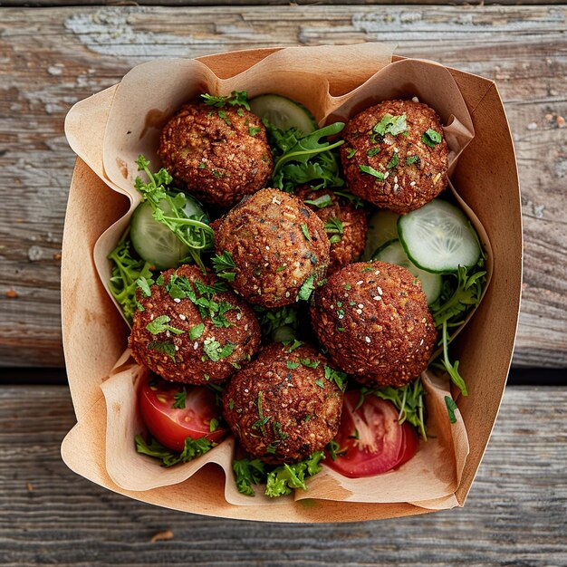 Foto een papieren zak vol met voedsel, waaronder gehaktballen en tomaten