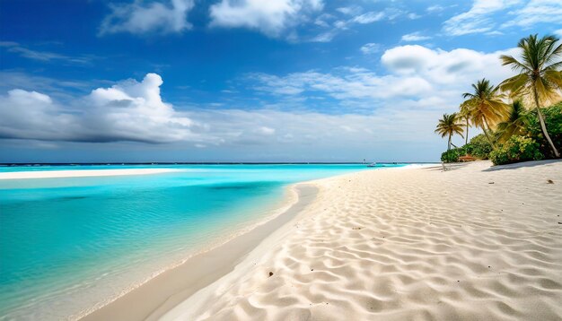 Een paradijs trifecta wit strand turquoise wateren en blauwe hemel