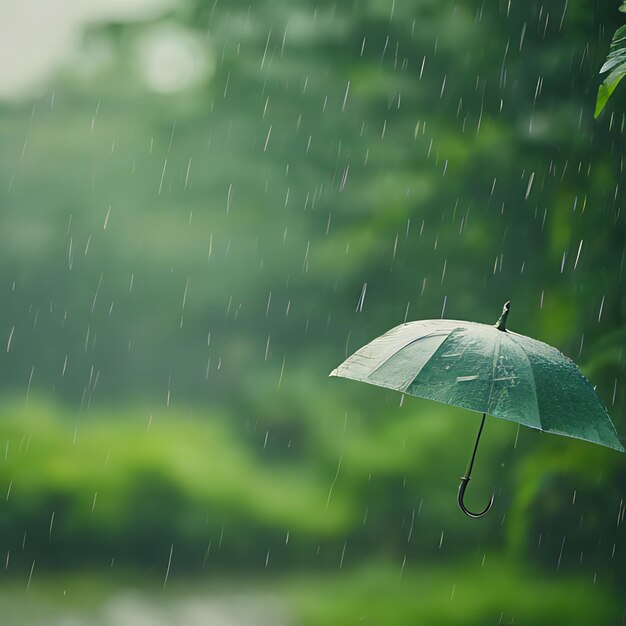 een paraplu is in de regen met de regen die erop valt