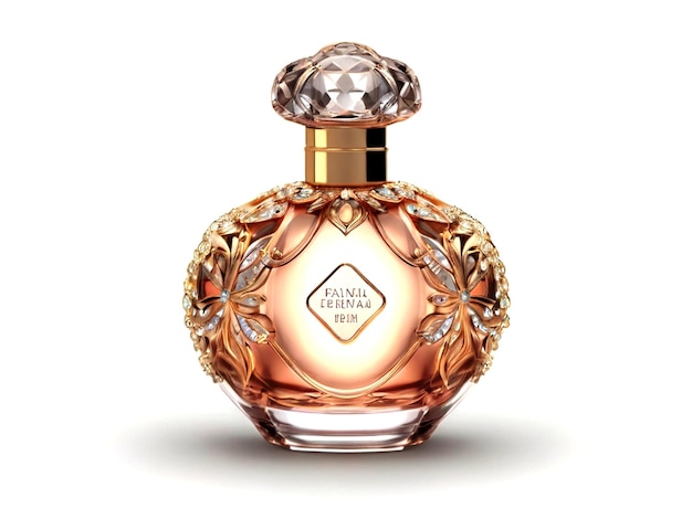 een parfumfles met gouden accenten op de bovenkant