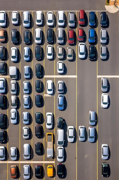 een parkeerplaats vol met veel geparkeerde auto's