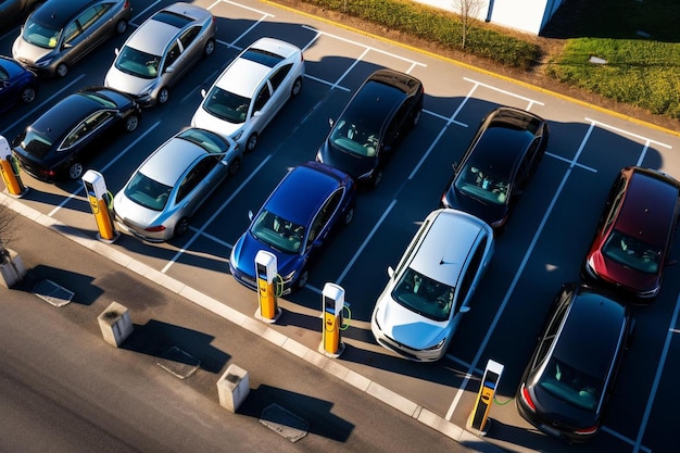 een parkeerplaats vol met veel geparkeerde auto's