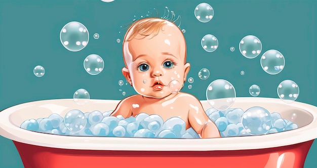 Een pasgeboren baby neemt een bad