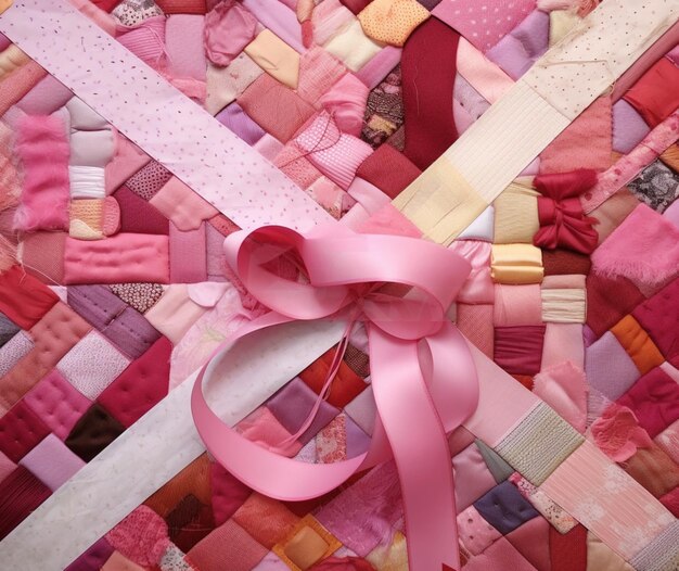 Foto een patchwork ontwerp van een roze lint