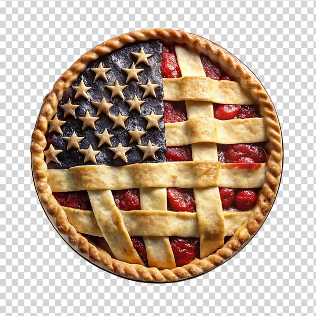 Een patriottische of Amerikaanse vlag met een appeltaart op een doorzichtige achtergrond