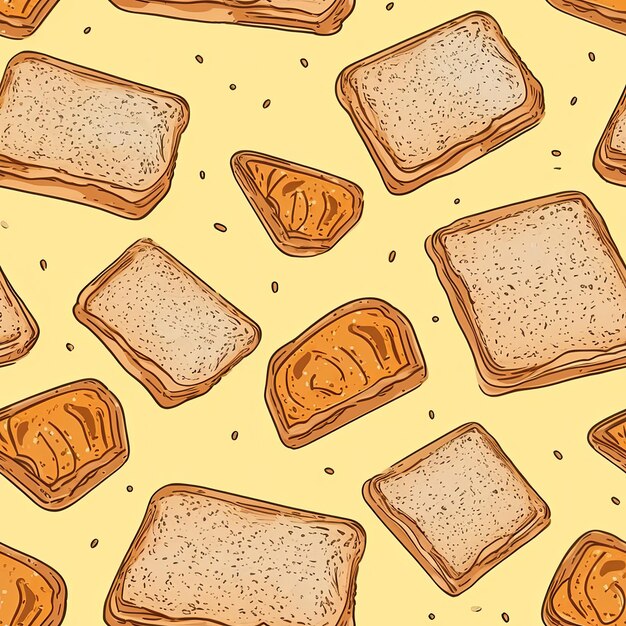 Foto een patroon met brood en brood op een gele achtergrond