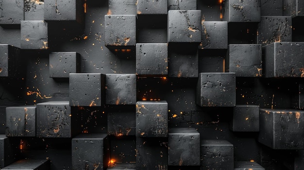 Een patroon van 3D-blokjes Abstract mozaïek van zwarte vierkanten