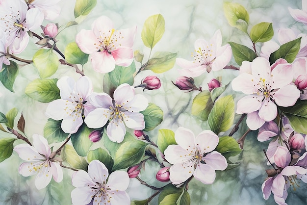 Een patroon van het schilderen op het canvas van enkele appelbloemen