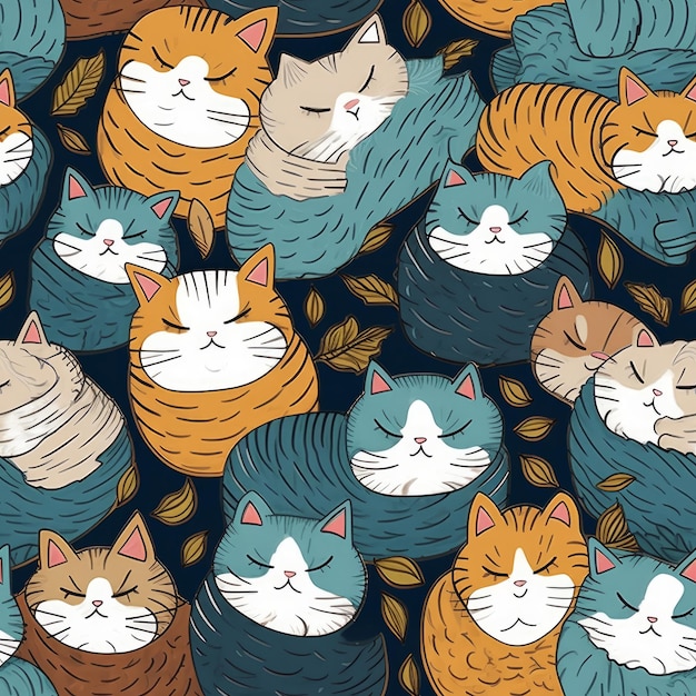 Een patroon van katten met verschillende kleuren
