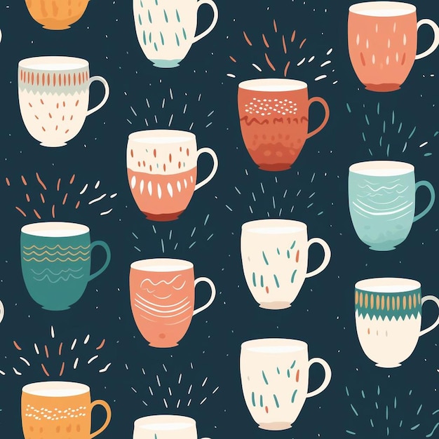 Een patroon van koffiekopjes met een patroon van theekopjes.