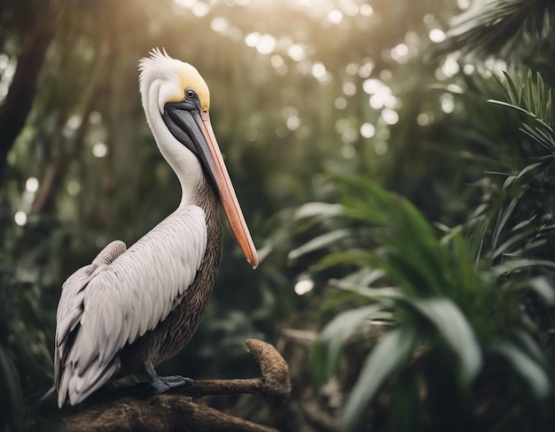 Een pelikaan in de jungle.